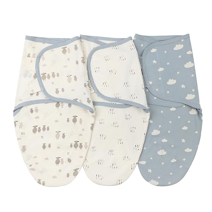 insular Baby Swaddle Wrap, Swaddle Blanket for Newborn and Infant, Adjustable Swaddling Set for Boy and Girl, Soft Cotton Baby Sleep Sack 3 Pack, Sheep&Cloud, Small(0-3 Month)