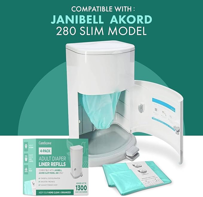 4 Pack Adult Diaper Liner Refills, Compatible with Janibell Akord 280 Slim Model, Adult Diaper System to Eliminate Waste, Odor Resistant by Comficove (4pk)