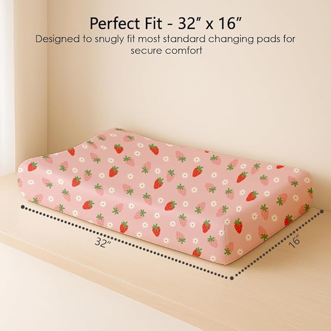 Changing Pad Cover for Baby Boys Girls 2 Pack, Fits Standard 32”×16” Changing Table Pads, Silky Breathable Stretch Knit, Machine Washable (Blush Berry)