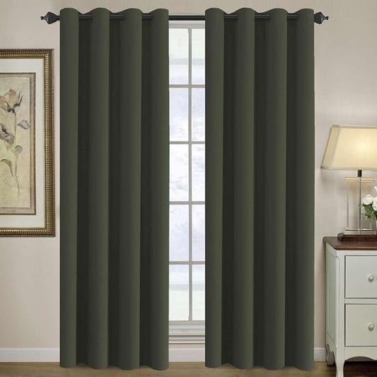 H.VERSAILTEX Blackout Curtain for Living Room Thermal Insulated Window Treatment Curtain Extra Long 84 inch Length Energy Saving Solid Grommet Top Blackout Drape, One Panel, Olive, 52" W x 84" L