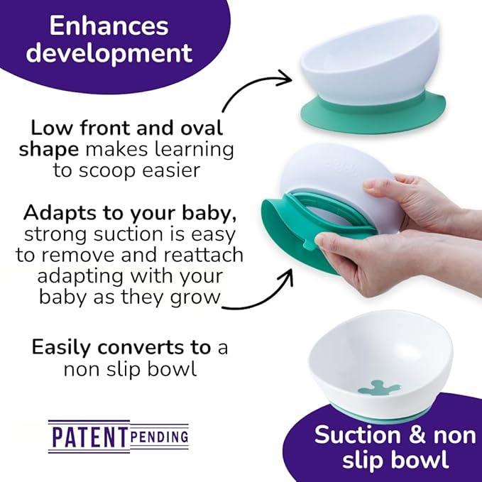 doddl Toddler and Baby Suction Bowl, Ergonomic Toddler Dishes for Self Feeding, 1-3 Year Olds, Dishwasher Safe, BPA Free (Fresh Green)