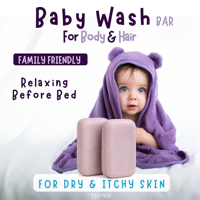 Baby Wash and Shampoo | Organic Baby Soap Bar | HYPOALLERGENIC Bath Soap Sensitive Skin | Relaxing Lavender Oil & Oatmeal | Fragrance-Free | Plastic Free | No SLS | Vegan | 7 Bars
