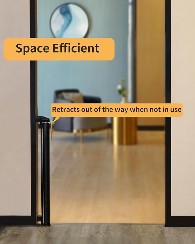 Retractable Baby Gate,Mesh Baby Gate or Mesh Dog Gate,33" Tall,Extends up to 55" Wide,Child Safety Gate for Doorways, Stairs, Hallways, Indoor/Outdoor（Black,33"x55"