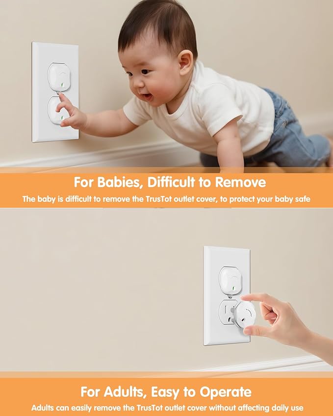 Outlet Covers Baby Proofing, 60 Pack Plug Covers Baby Proofing, Outlet Plug Covers for US 3-Prong to Prevent Electric Shock, Outlet Covers for Home, Office, School, Kindergarten, White
