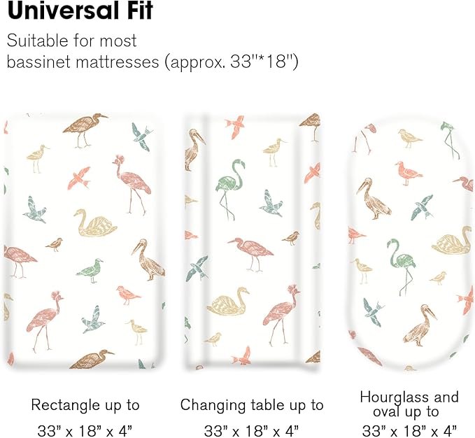 Little Grape Land Bassinet Sheets 3 Pack, 33" x 18" Fitted Bassinet Sheets Up to 4" Deep Pocket, Ultra Soft Baby Bassinet Fitted Sheets for Bassinet Mattress, Forest Friends