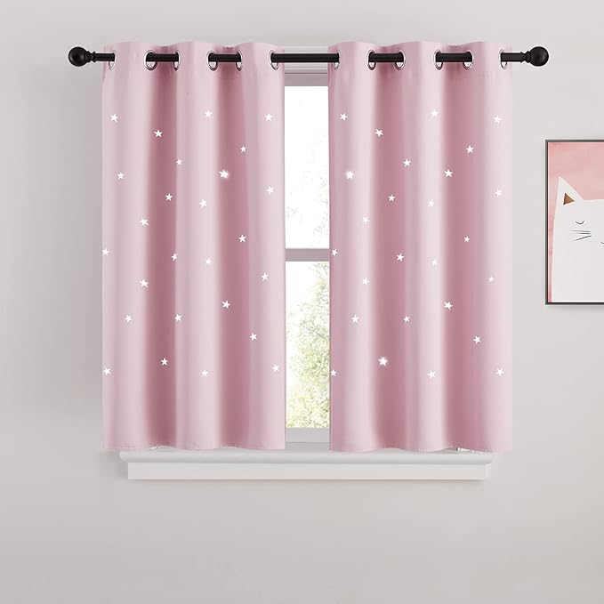 NICETOWN Pink Star Cutout Curtains for Girls' Bedroom, Room Darkening Cute Window Decorative Blackout Curtain Sold as 2 Panels (Baby Pink, 34 inches by 45 inches)