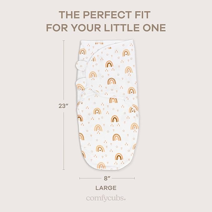 Comfy Cubs Easy Swaddle Blanket, 3 Pack - 100% Cotton Newborn Wrap, Large for 3-6 Months Infants, with Adjustable Velcro, Breathable and Durable Sleep Sack for Babies - Rainbow Bohemian