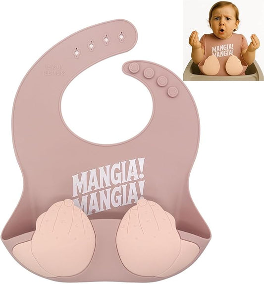 Teasin' Teethers Funny Italian Silicone Baby Bib with Pocket Food Catcher for Toddlers and Infants Funny Baby Bib Gift