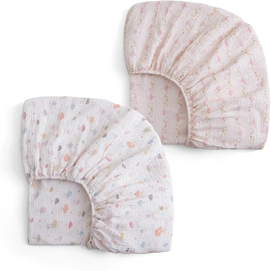 Muslin Crib Sheets for Girl Boy, 100% Cotton Neutral Baby Crib Sheets Fitted for Standard Crib Mattress, Soft and Breathable - 28"x 52", 2 Pack (Mushroom)