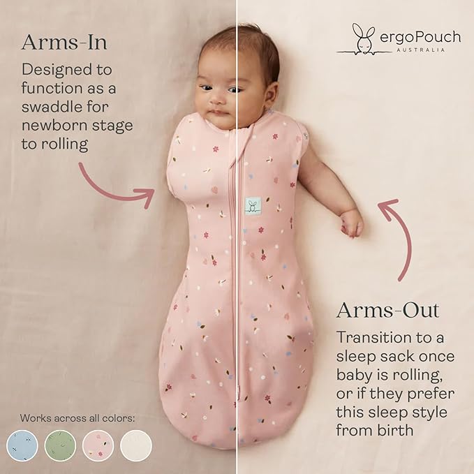 ergoPouch Cocoon Swaddle Sack 1.0 TOG - Baby Sleep Sack, Gentle Snug Fit Helps Calm Startle Reflex, Ideal for Arms In/Out Sleeping, Soft Breathable Fabric for Better Sleep (3-6 Months, Daisies)