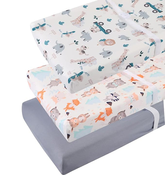Tontukatu Changing Pad Cover Set 3 Pack Jersey Knit Ultra Soft for Baby Boys Girls Elephant Tiger/Fox/Grey