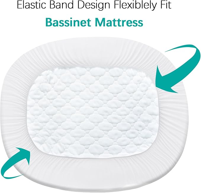 Bassinet Mattress Pad Cover Waterproof, Fits 21”*24“ Graco Pack 'n-Play Dome LX Bassinet Mattress, Ultra Soft Breathable, White and Grey