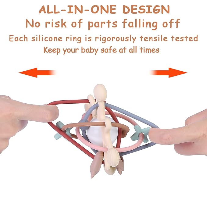 Baby Teething Toy for Babies 3-12 Months, Silicone Baby Teether Toys with Rattle, Rattle Sensory Teether Toy, Baby Chew Toys for Teething Relief, BPA Free, Beige