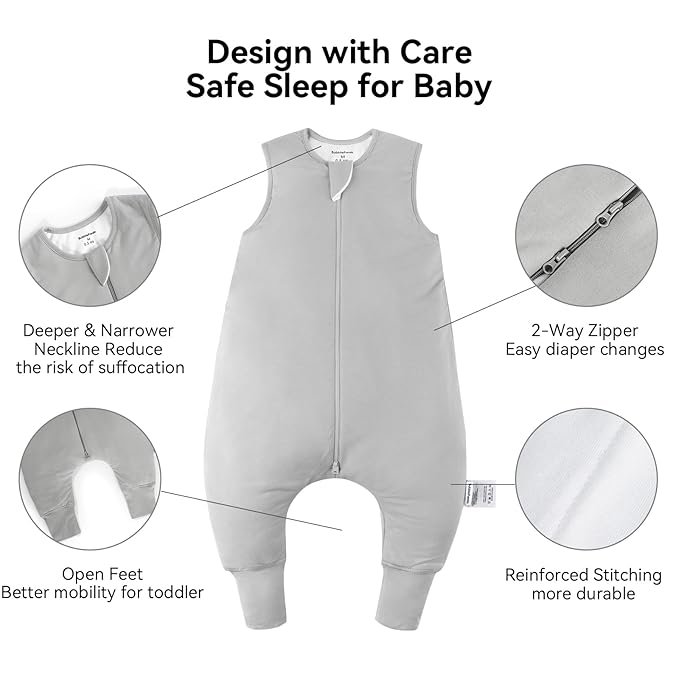 BubblePanda Rayon Made from Bamboo Toddler Sleep Sack with Feet 6-12 Months 0.5 Tog Ultra Soft Toddler Sleeping Sack Baby Sleep Bag Walker Wearable Blanket with Legs 2-Way Zipper Lightweight