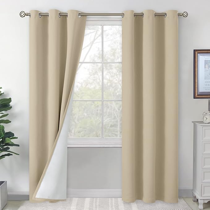 BGment Blackout Curtains for Bedroom 84 Inch Length 2 Panels Set, Thermal Insulated Bedroom Curtains Soundproof Room Darkening Window Curtain Drapes, Each Grommet Curtains 42 Inch Wide, Beige