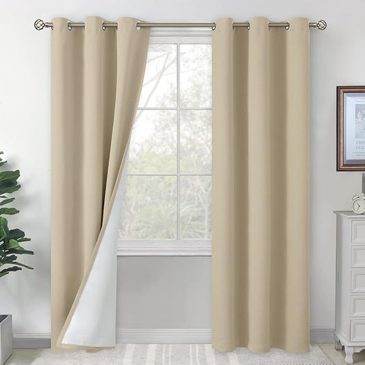 BGment Blackout Curtains for Bedroom 84 Inch Length 2 Panels Set, Thermal Insulated Bedroom Curtains Soundproof Room Darkening Window Curtain Drapes, Each Grommet Curtains 42 Inch Wide, Beige