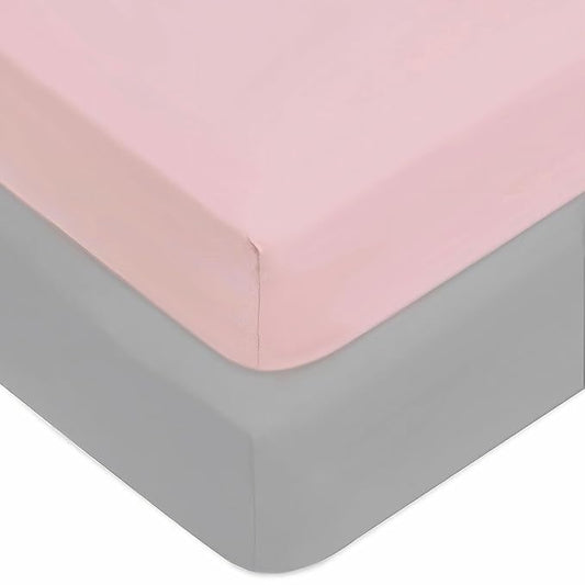 American Baby Company 2 Pack Fitted Crib Sheets 52" x 28" - Ultra Soft Microfiber Crib and Toddler Bed Sheets, Gray/Pink, Neutral for Boys & Girls