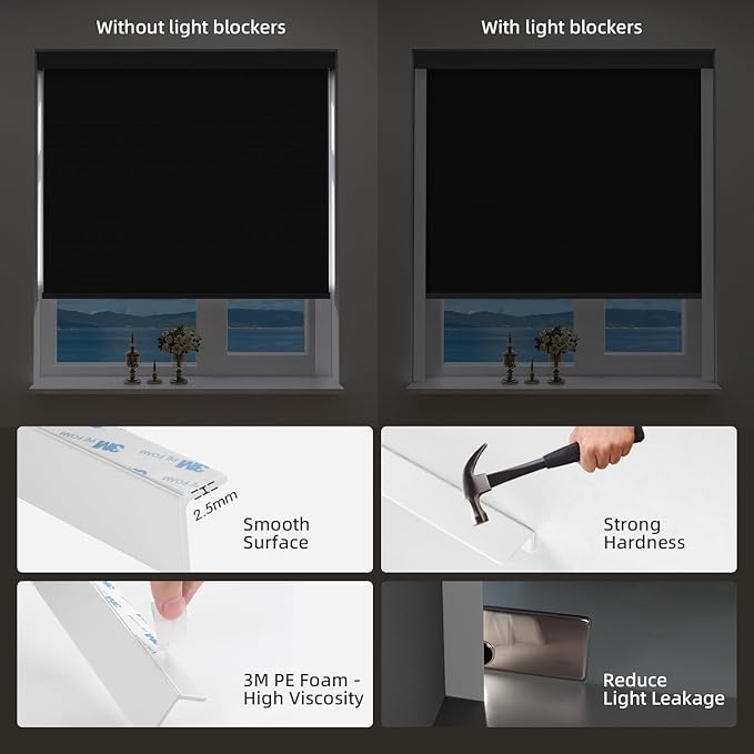 ZSTARR Motorized Smart Blind for Window with Remote Control, Automatic Blackout Roller Shade Customizable Size,with Valance Child Safety Rechargeable Battery Blinds (Full Blackout Black)