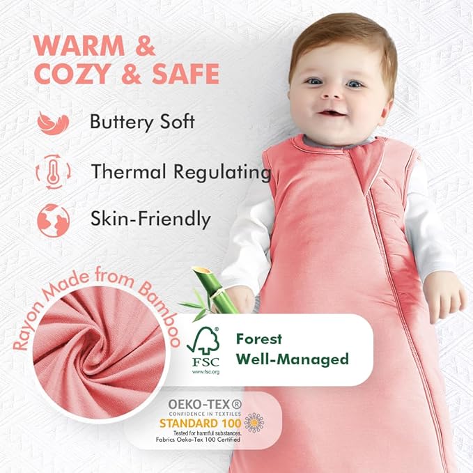 HAPIU Unisex Rayon Made from Bamboo Baby Sleep Sack TOG 1.0, 2-Way Zipper YKK, Wearable Blanket Baby