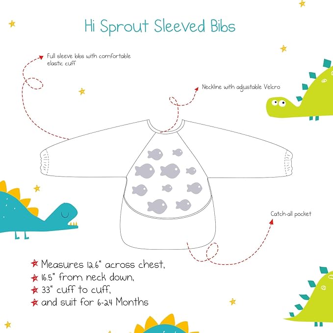 Hi Sprout Infant Toddler Baby Waterproof Sleeved Bib, Bib with Sleeves&Pocket, 6-24 Months