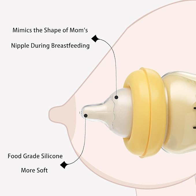 YOHKOH PPSU Baby Bottle Wide Neck, Newborn Anti-Colic Baby Bottle with Natural Response Nipple, Streamlined Body, Easy to Clean (8.8oz (Pack of 2), Yellow)