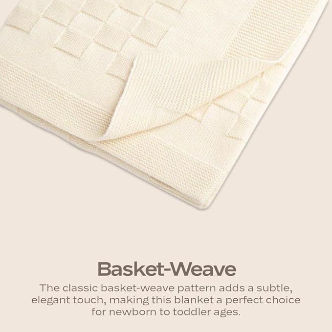 MON CHOU 100% Organic Baby Blanket – Pima Cotton Soft Knit, 30”x37” Breathable Crib & Stroller Throw (Ivory)