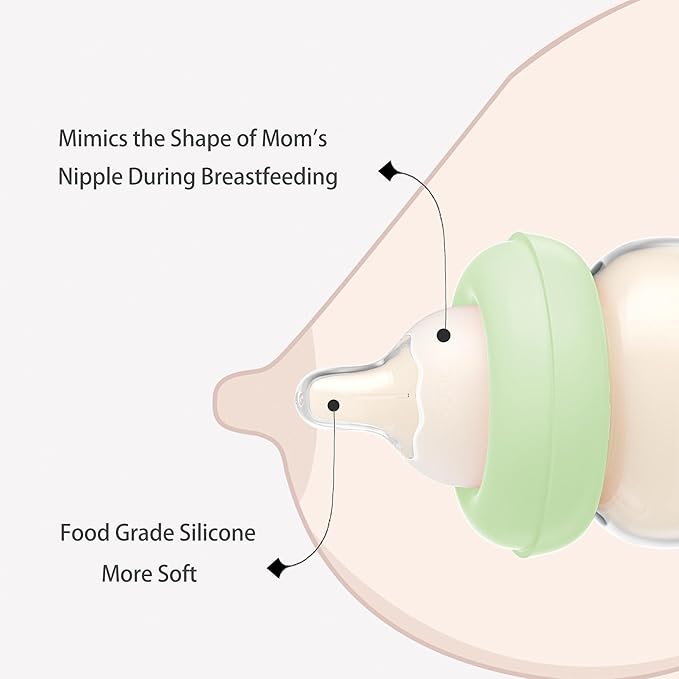 YOHKOH Natural Glass Baby Bottle with Level 1 Slow Flow Nipple, Newborn Anti-Colic Baby Bottles, Wide Neck Mushroom Baby Glass Bottle (Multicolour1, 3.4oz (Pack of 2))