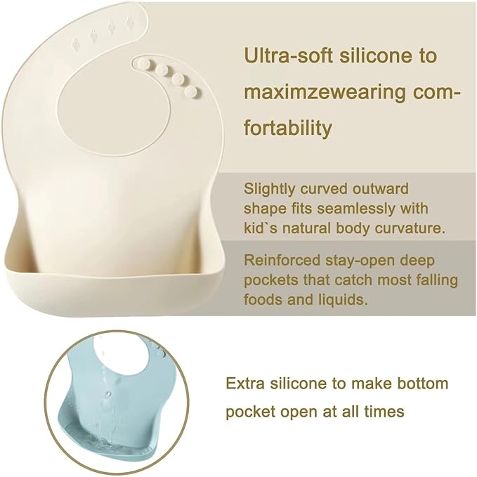 PandaEar Set of 3 Silicone Baby Bibs Waterproof, Soft, Unisex, 10-72 Months