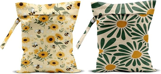 Hanamiya Na 2Pcs Sunflower Print Wet Bags, Wet Dry Bag Reusable Zipper Pouch for Swimsuit, Diapers, Travel, Pool, Beach, Dirty Yoga Gym Clothes, Toiletries, Waterproof Birthday Christmas Gifts