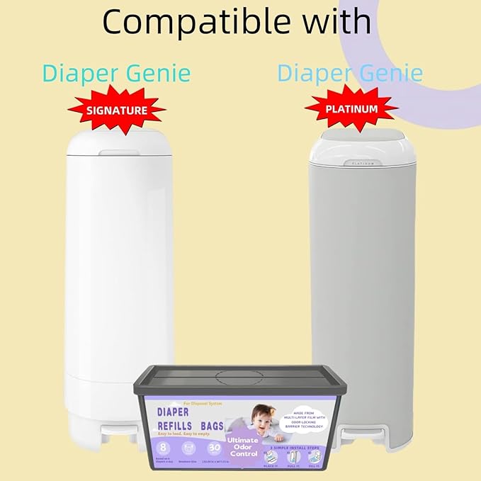 Diaper Easy Roll Refill Bags，120 Lavender Scented Diaper Pail Refills，Holds Up to 5600 Newborn Diapers，Superior Odor Control，Compatible with Genie Easy Roll Signature & Platinum Pails