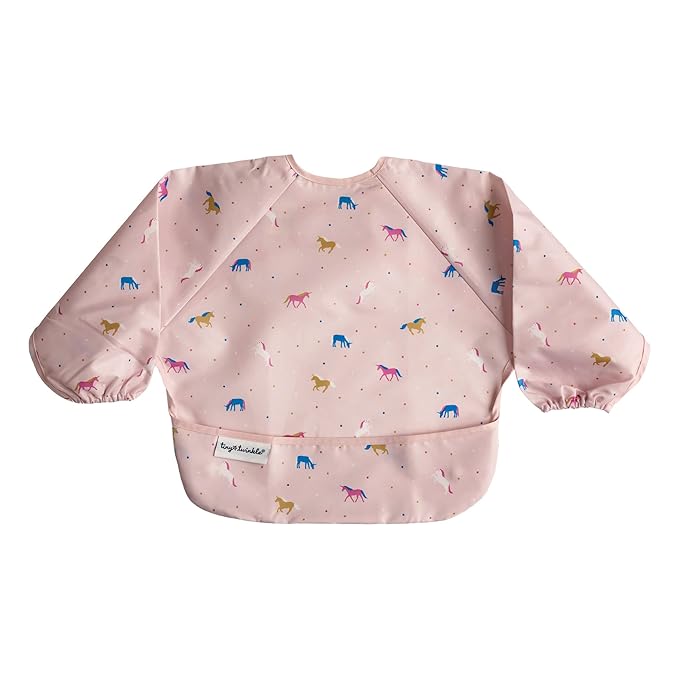 Tiny Twinkle Long Sleeve Bib for Babies & Toddlers | Waterproof Smock Bib for Eating | Machine Washable & Mess-Proof Feeding Essentials | Newborn Shower Gift (Unicorn Confetti, 6–24M)