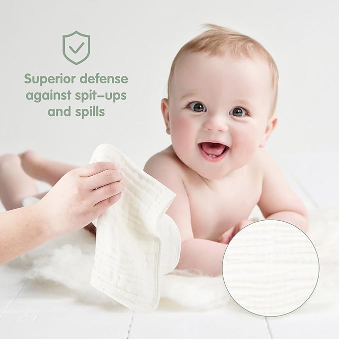 Arnzion Muslin Burp Cloths Set for Babies 100% Cotton Baby Washcloths, Large 20''x10'' Extra Absorbent and Soft 10 Pack for Boys & Girls Blue Grey Green