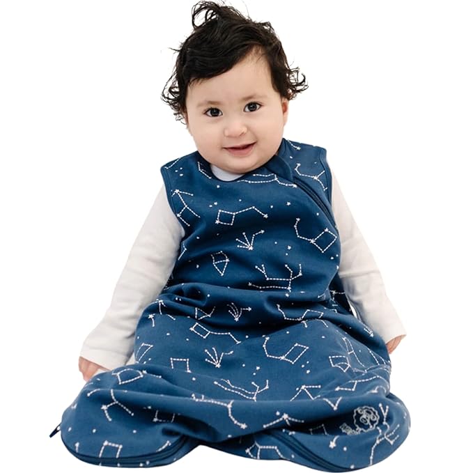 Woolino Merino Wool and Organic Cotton Baby Sleep Bag - 4 Season Classic Sleep Sack - Two-Way Zipper Sleeping Bag for Baby and Toddler - 0-6 Months - Night Sky