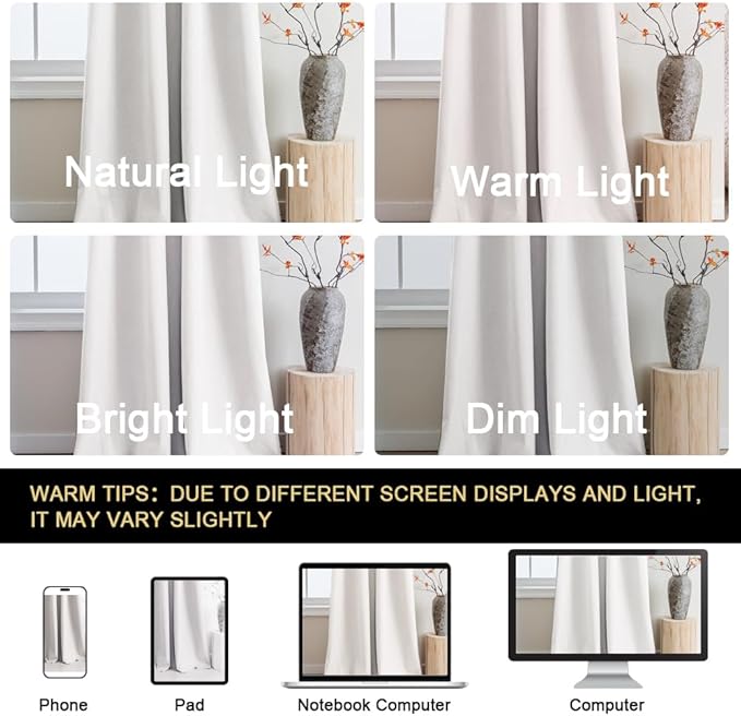 PrinceDeco Blackout Curtains for Bedroom – 100% Light Blocking Thermal Insulated Curtains 84 inch Length, Noise Reducing Energy Saving Drapes for Living Room,Nursery,2 Panels,55" W x84 L, White