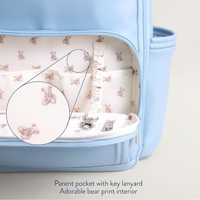 Itzy Ritzy Diaper Bag Backpack – Large Capacity Boss Plus Baby Backpack Diaper Bag Featuring 19 Pockets, Changing Pad, Stroller Clips, and Comfortable Straps (Teddy Blue)