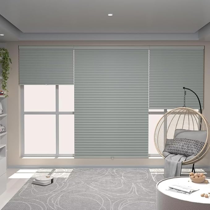 MYshade Cordless Blackout Window Blinds & Shades Pull Down Room Darkening Window Shades Light Blocking Honeycomb Cellular Shade for Indoor Windows Easy to Install 34.5 inch Wide, H72 Grey Blinds
