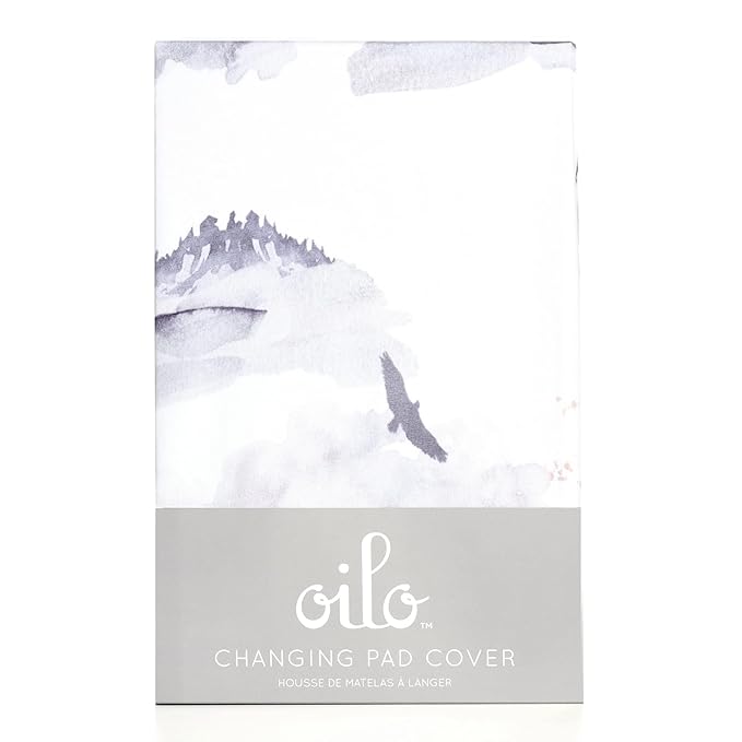 Oilo Changing Pad Cover, Breathable Turkish Cotton Fitted Jersey, 300 Thread Count, Machine Washable, Fits Standard Changing Pads (32" x 16"), Girl, Boy, & Neutral Nursery Design, Misty Mountain
