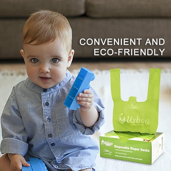 Baby Disposable Diaper Bags,300 Count OXO-Biodegradable Diaper Sacks,Easy-Tie Handles,Diaper Disposal or Pet Waste Bags, Unscented