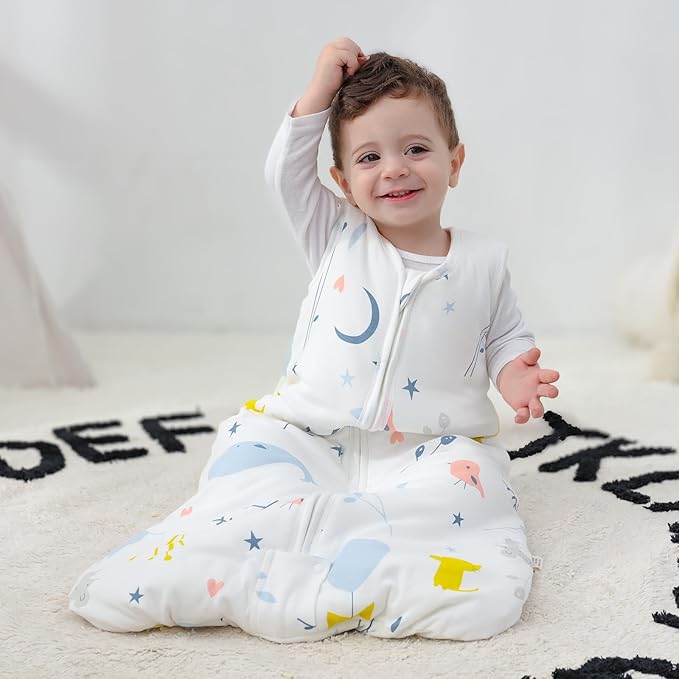 Mosebears Sleep Sack Baby Winter Wearable Blanket with 2-Way Zipper,2.5 TOG Cotton Sleep Sack Unisex (White Animal, 12-18 Months)
