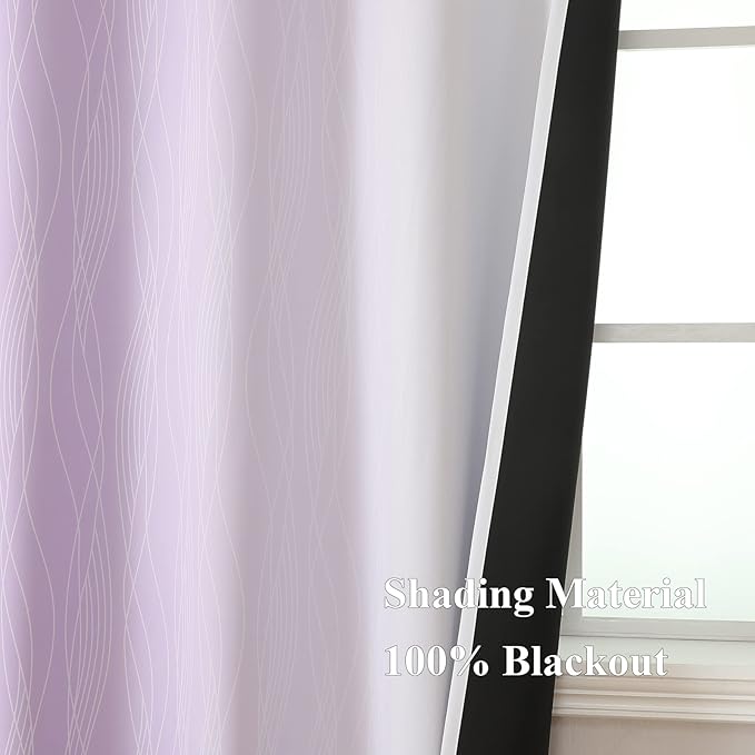 Estelar Textiler Lilac and Greyish White Blackout Curtains 96 Inches Long, Full Room Darkening Grommet Curtains for Bedroom, Thermal Insulated Ombre Blackout Drapes for Living Room, 52Wx96L, 2 Panels