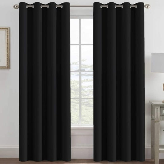 H.VERSAILTEX Blackout Curtains for Bedroom Black Out Curtains 90 inch Thermal Insulated Long Blackout Curtains for Living Room, Energy Saving Curtains for Sliding Glass Door (1 Panel, Jet Black)