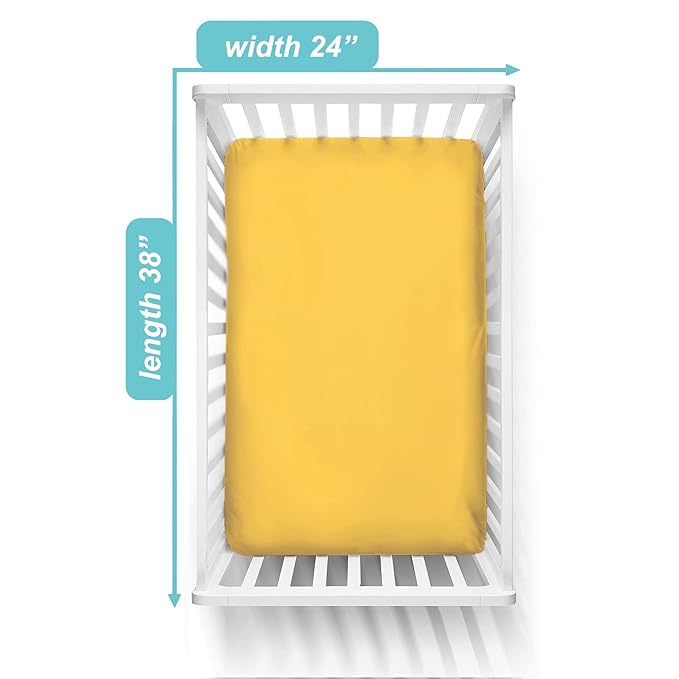 American Baby Company 2 Pack 100% Natural Cotton Fitted Mini Crib Sheets 38" x 24" - Soft & Breathable Small Nesting Portable Sheets, Fits Pack N Play Mattresses, Yellow Star/Yellow, for Boys & Girls