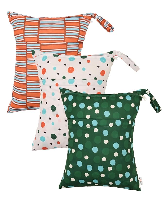 ALVABABY 3pcs Cloth Diaper Wet Dry Bags Waterproof Reusable with Two Zippered Pockets Travel Beach Pool Daycare Soiled Baby Items Yoga Gym Bag for Swimsuits or Wet Clothes 3L-ZM34