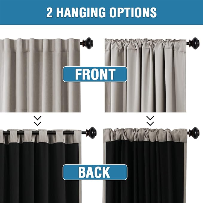 H.VERSAILTEX 100% Blackout Curtains for Bedroom with Black Liner Full Room Darkening Curtains 63 Inches Long Thermal Insulated Back Tab/Rod Pocket Window Drapes for Living Room, 2 Panels, Warm Taupe