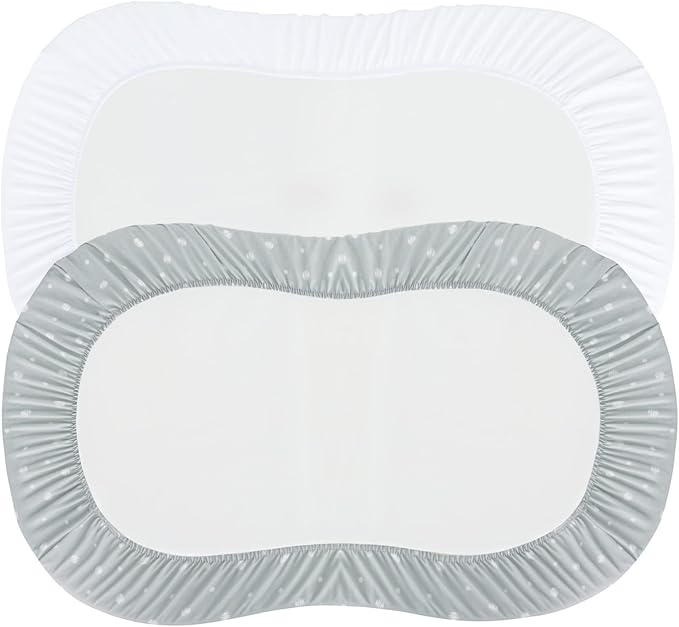 Bassinet Sheets 2 Pack, Fit for Halo BassiNest Swivel, Glide, Flex Sleeper, 4moms Mamaroo Sleep Bassinet, Baby Boy/Girl, Ultra Soft & Super Stretchy, White & Grey Ball,18" x 30"