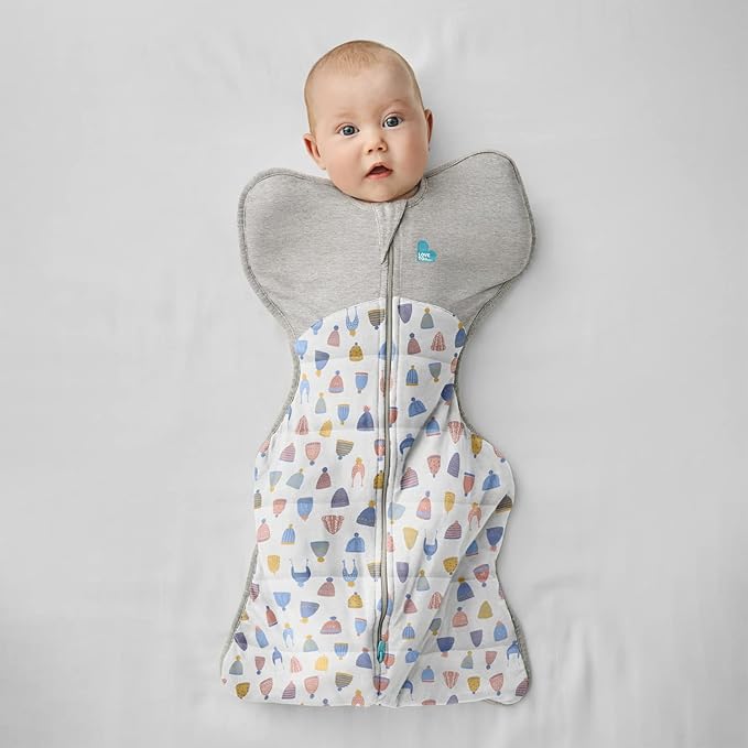 Love to Dream Warm Swaddle UP 2.5 TOG Baby Sleep Sack for Autumn & Winter | Arms Up Position for Self-Soothing, Calms Startle Reflex | Small 8-13 lbs, White Happy Hats