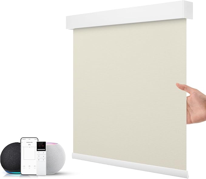 ZSTARR Motorized Smart Blind for Window with Remote Control, Automatic Blackout Roller Shade Customizable Size,with Valance Child Safety Rechargeable Battery Blinds (Medium Khaki)
