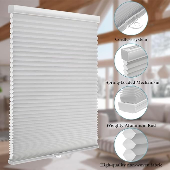 MYshade 1.5-Inch Cellular Cordless Light Filtering Shades, Honeycomb Window Blinds for Soft Daylight & Privacy, Thermal Insulation, Child Safe, Inside or Outside Mount (33" W x 72" H, Grey)