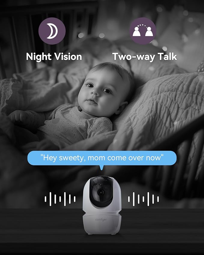 7" HD Split-Screen Baby Monitor with 2 Cameras, Video Baby Monitor with Camera and Audio, Flexible Bracket, Non-WiFi, VOX Mode, 2 Way Audio, Remote PTZ, Auto Night Vision
