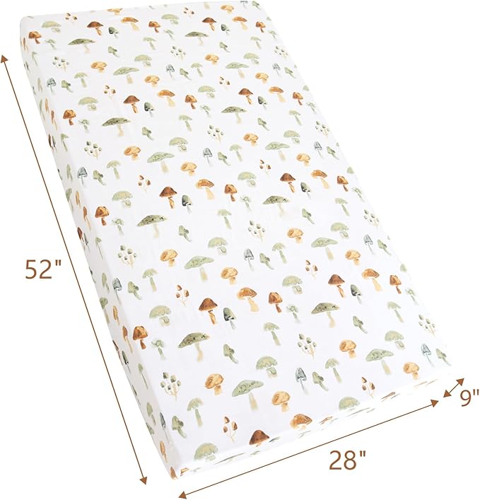 LifeTree Crib Sheets for Baby Unisex - Muslin Fitted Crib Sheets Toddler Bed Sheet, 70% Viscose from Bamboo and 30% Cotton, Fits Standard Crib, Mushroom, 28in x 52in